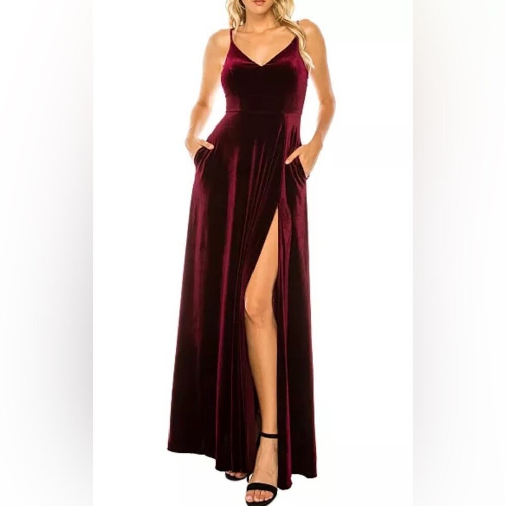 B Darlin Juniors' Velvet V-Neck A-Line Dress Wine Size 5/6